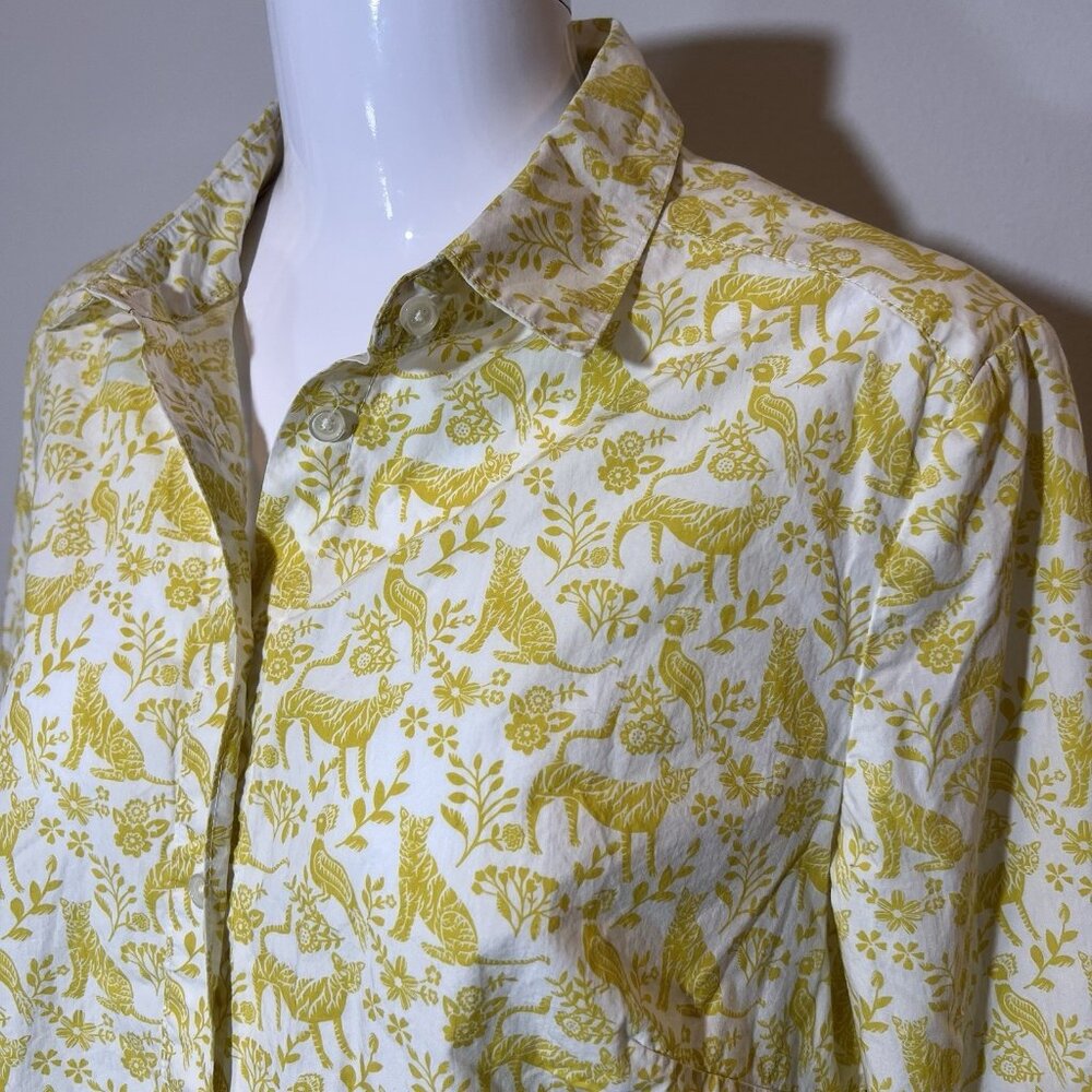 BODEN Women's Classic Shirt Cotton Button Size 8 Yellow Birds Cheetah Animals - Picture 7 of 9